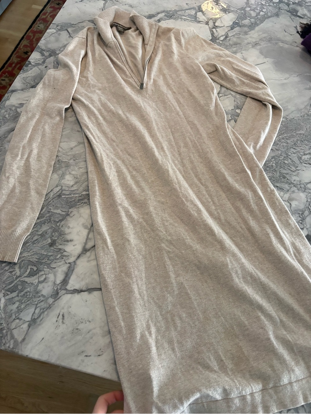 Tommy Bahama Light Beige Long Sleeve Knit Dress with Zip Collar